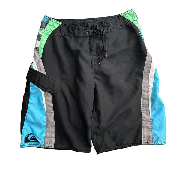 Vintage Quiksilver Board Shorts Size 28 Y2K Surfwear Graphic Baggy - Picture 1 of 7